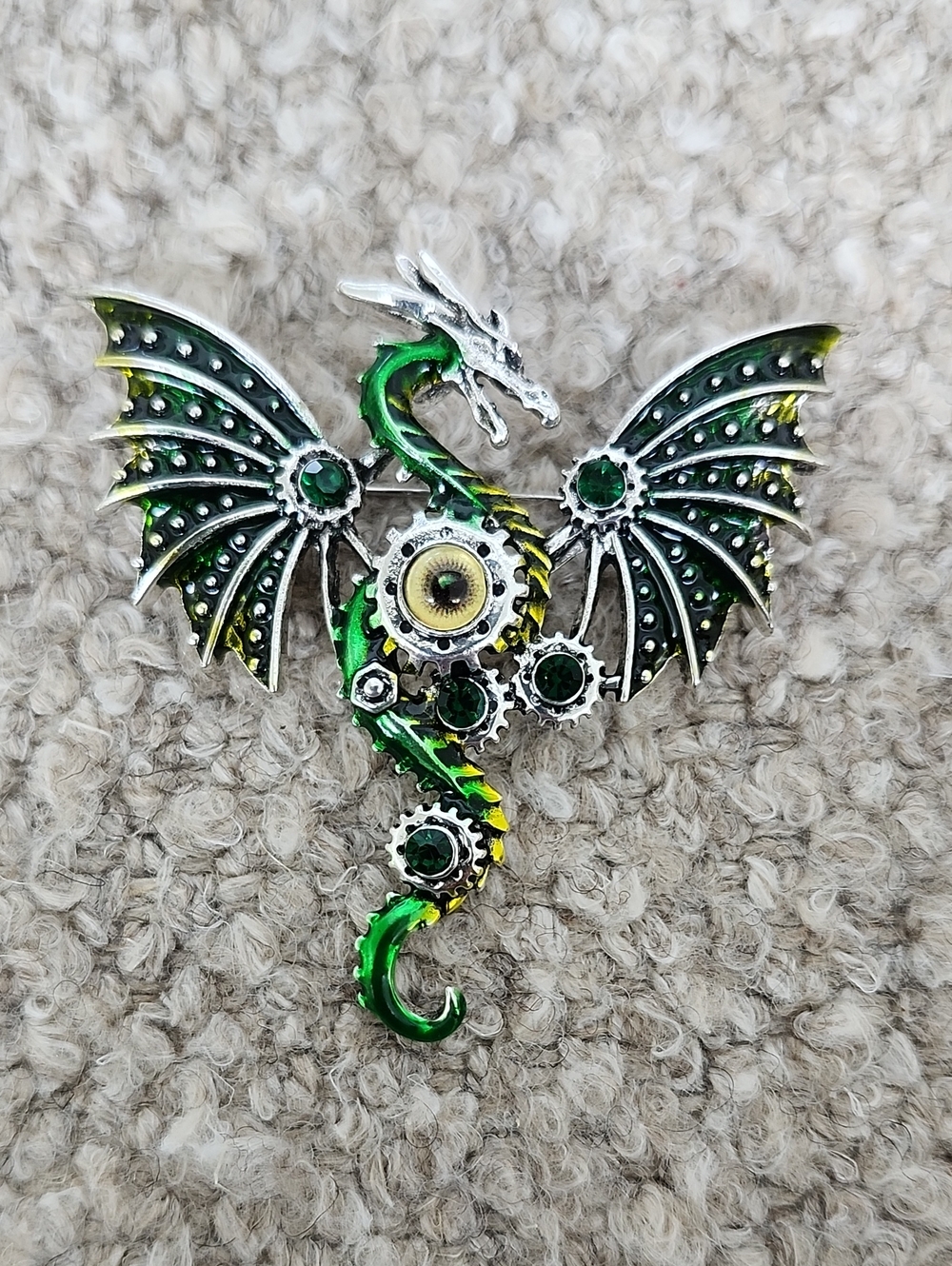 Green Steampunk Dragon Brooch